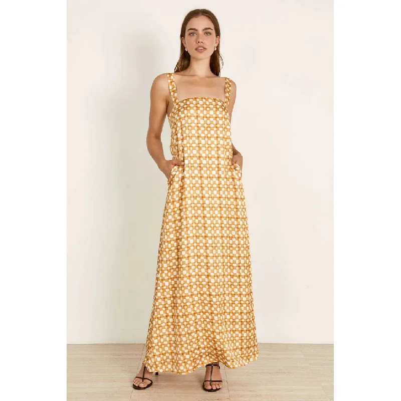 Mon Renn Lumen Maxi Dress - Golden Check Cotton maxi dresses