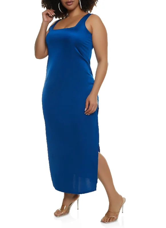 Plus Size Square Neck Sleeveless Maxi Dress Cheap maxi dresses