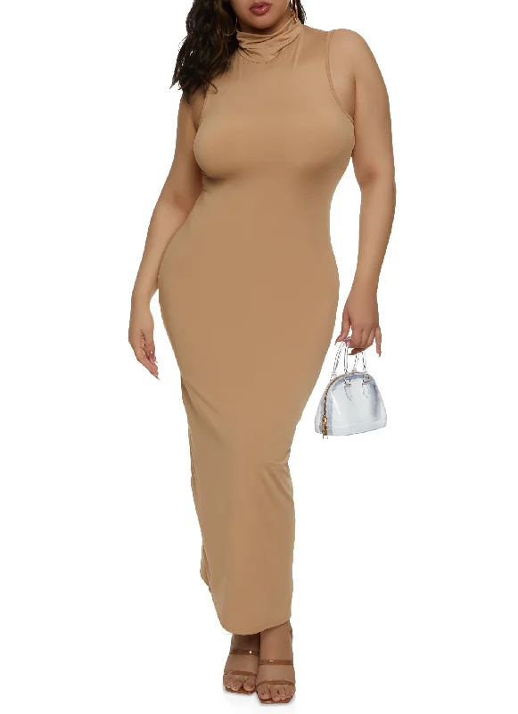 Plus Size Daisy Sleeveless Turtleneck Maxi Dress High-end maxi dresses