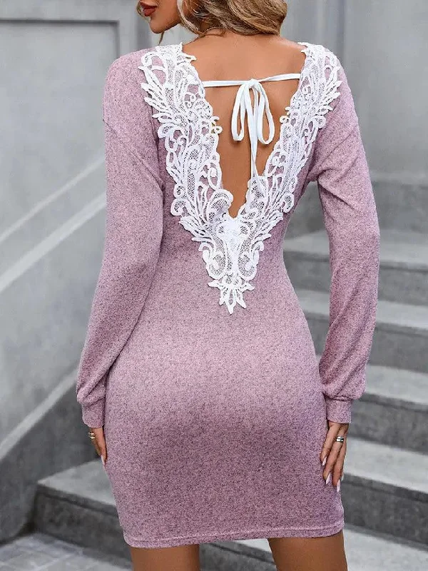 Tied Open Back Long Sleeve Dress Boho maxi dresses