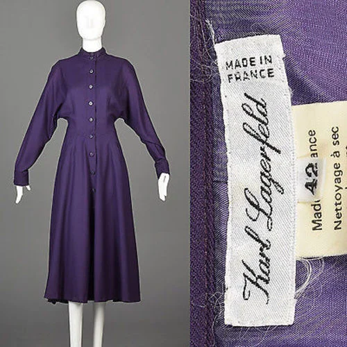 1980s Karl Lagerfeld Purple Wool Midi Dress Beach midi dresses