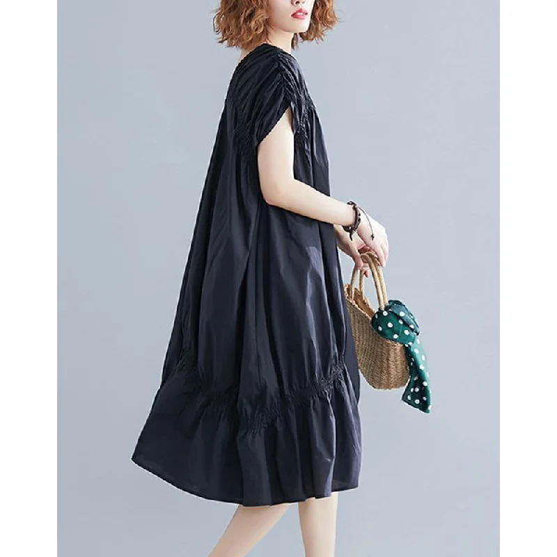 Black Loose Drawstring Ruffled Midi Dress Strapless midi dresses