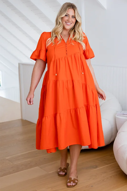 Della Midi Dress Sunset Orange Leather midi dresses