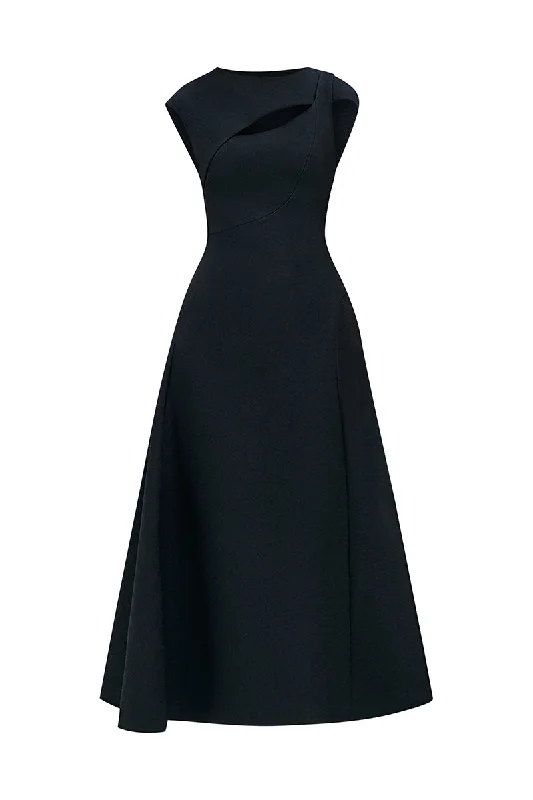 HOLLYHOCK A-LINE CUT-OUT CREPE MIDI DRESS IN BLACK Best midi dresses for tall women