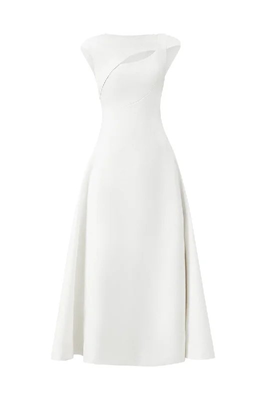 HOLLYHOCK A-LINE CUT-OUT CREPE MIDI DRESS IN WHITE Best midi dresses for date night