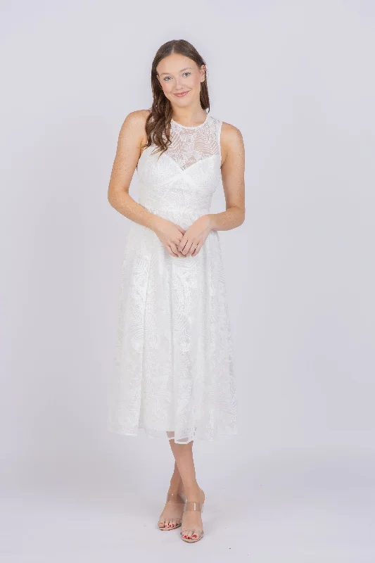 ML Monique Lhuillier Mylah Midi-Dress in Ivory Ruffled midi dresses