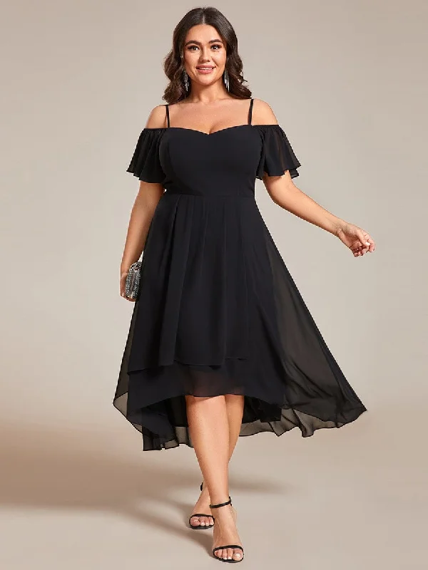 Plus Size Cold Shoulder Sweetheart Necklin Chiffon Midi Wedding Guest Dress Stretchy midi dresses