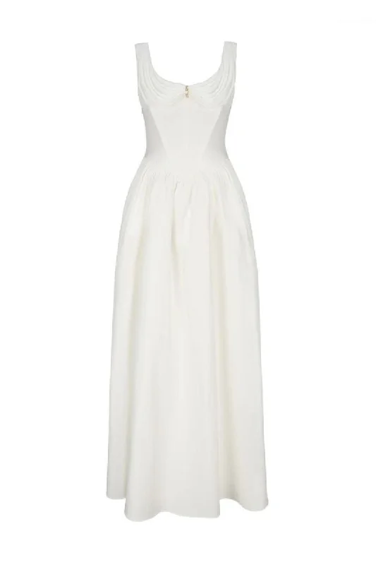 VIVIAN WHITE LINEN MIDI DRESS Preppy midi dresses