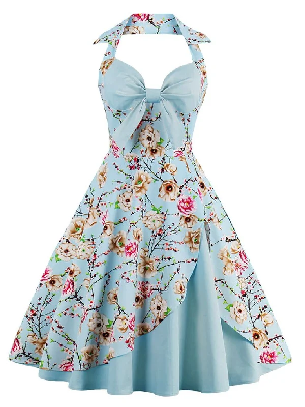 Halter Off Shoulder Floral Bow Retro Dress Fashion-forward floral dresses