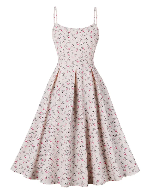 1950S Floral Print Spaghetti Strap Vintage Swing Dress Brunch floral dresses