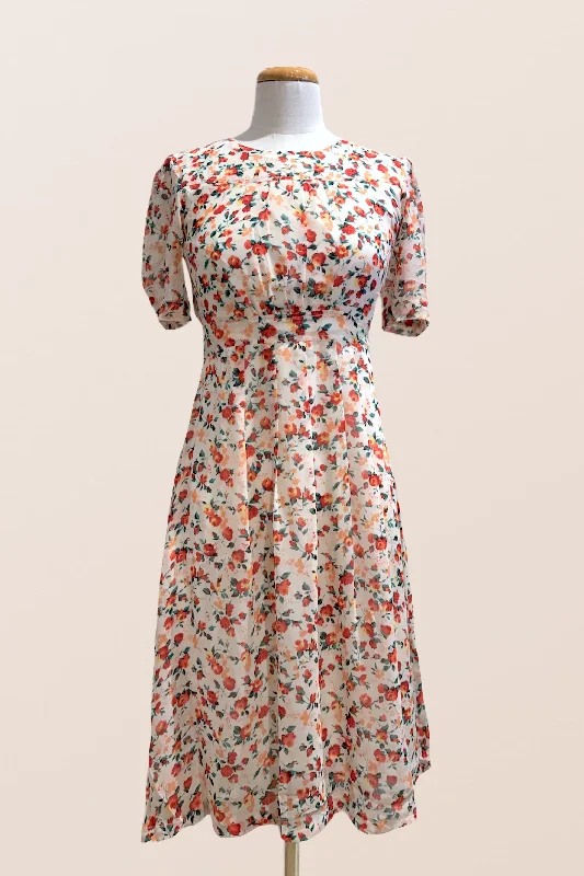 Chiffon Posie Dress Red Floral Stretchy floral dresses