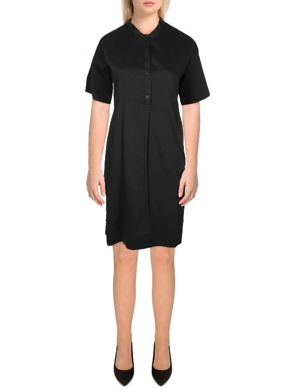 Womens Mandarin Collar Mini Shirtdress Button-down Mini Skirt