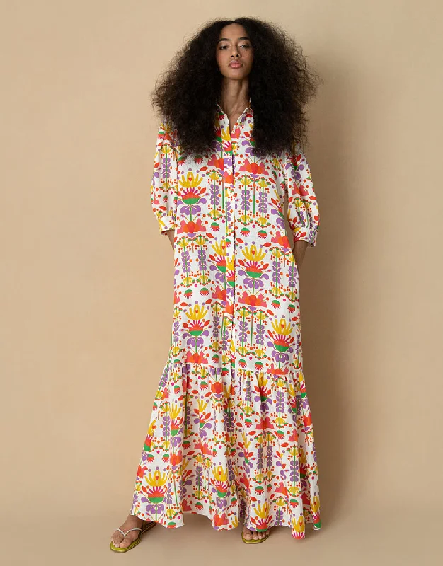 Bianca Linen Maxi Dress - Avatar White - SALE Floral A-line Skirt