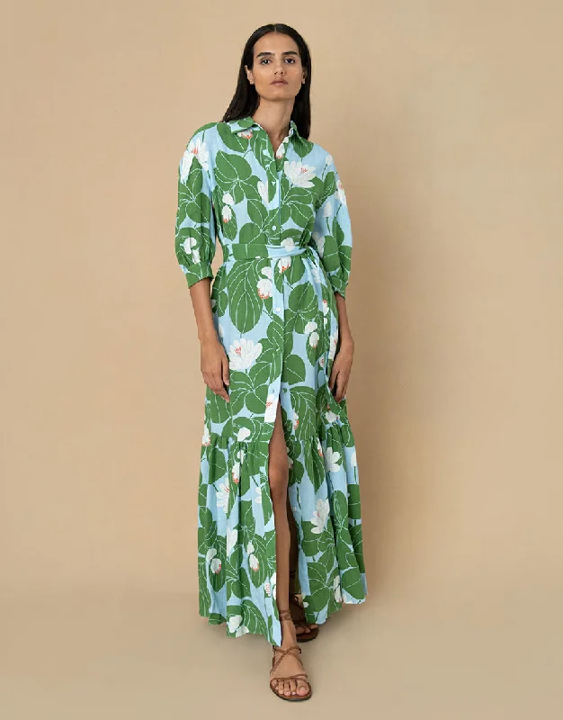 Bianca Linen Maxi Dress - Waterlily Green - SALE Casual Maxi Outfit