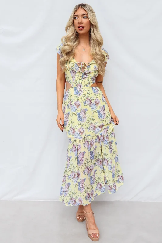 Cornell Maxi Dress - Yellow Floral Boho Chic Maxi