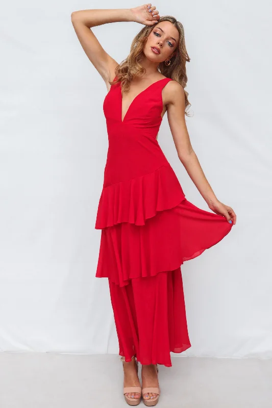 Elleny Maxi Dress - Red Full Maxi Skirt