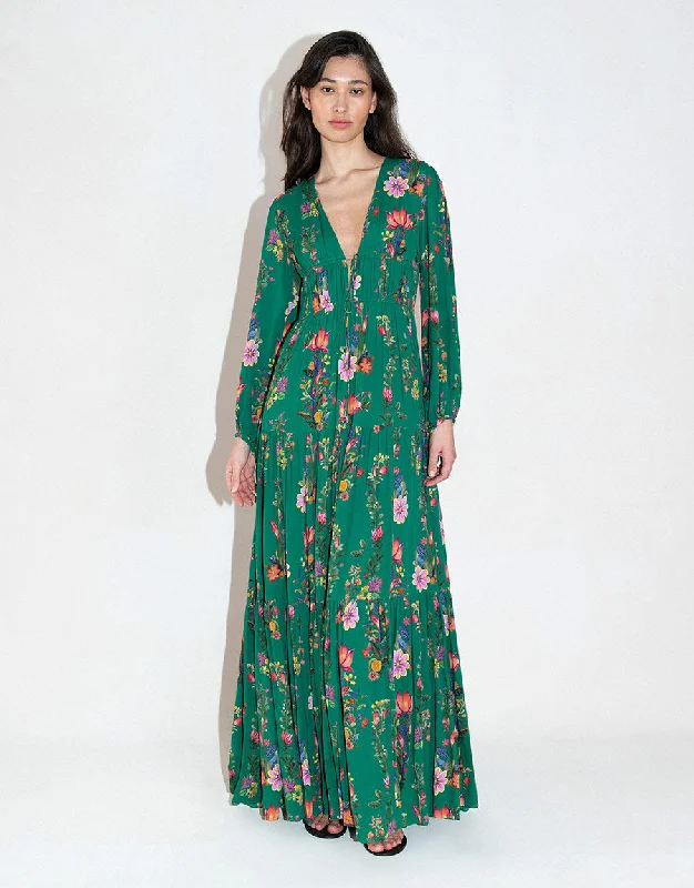 Freya Crepe Maxi Dress - Sierra Green Flowing Boho Skirt