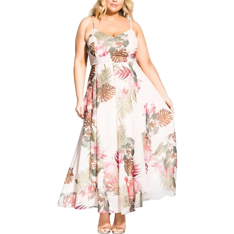 Plus Womens Floral Print V-Neck Maxi Dress High-Low Maxi Skirt