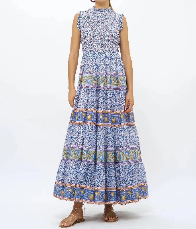 Sleeveless Smocked Maxi In Portland Blue Casual Long Skirt