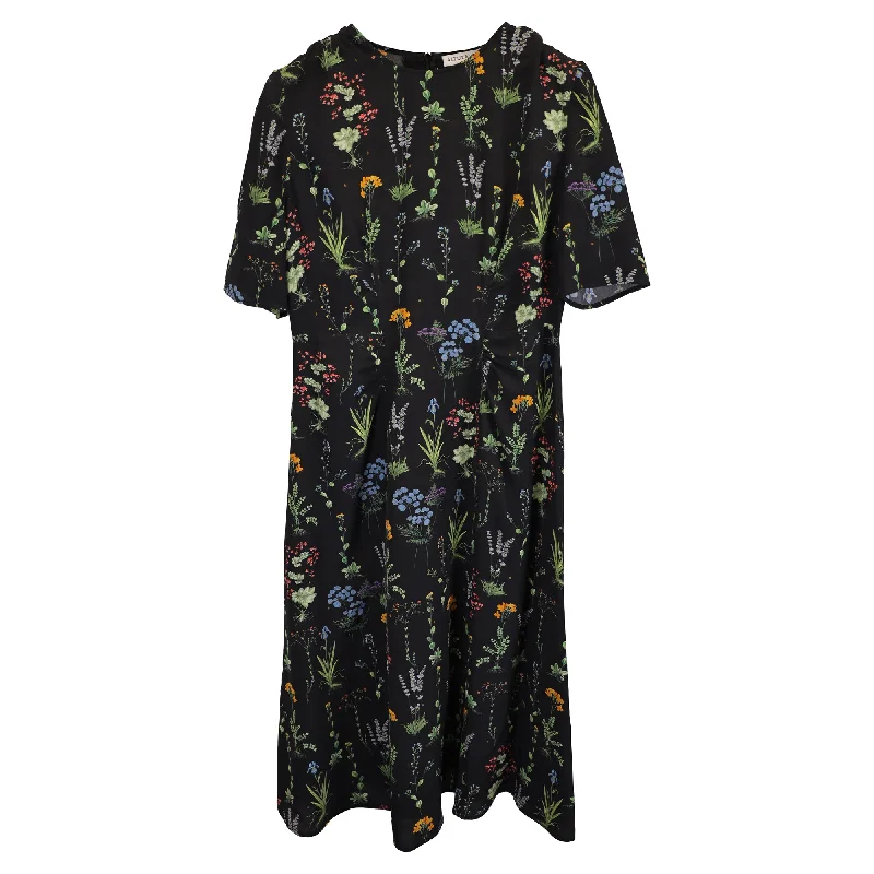 Altuzarra Sylvia Short-Sleeved Floral-Print Midi Dress In Black Silk Bohemian Midi Skirt