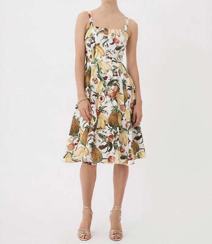 Bustier Midi Dress In Tropicana Ruffled Floral Skirt