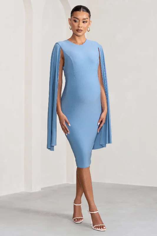 Hey Mama | Powder Blue Maternity Cape Sleeve Midi Dress Midi Skirt Chic