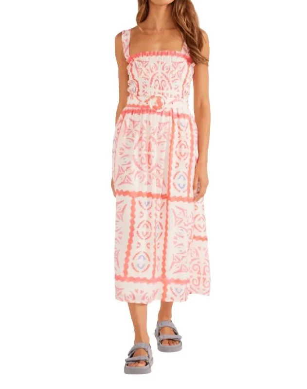 Lolani Shirried Midi Dress In Tile Print Elegant Midi Look