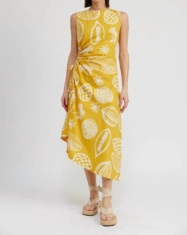 Paz Midi Dress In Golden Yellow Midi Skirt Trend