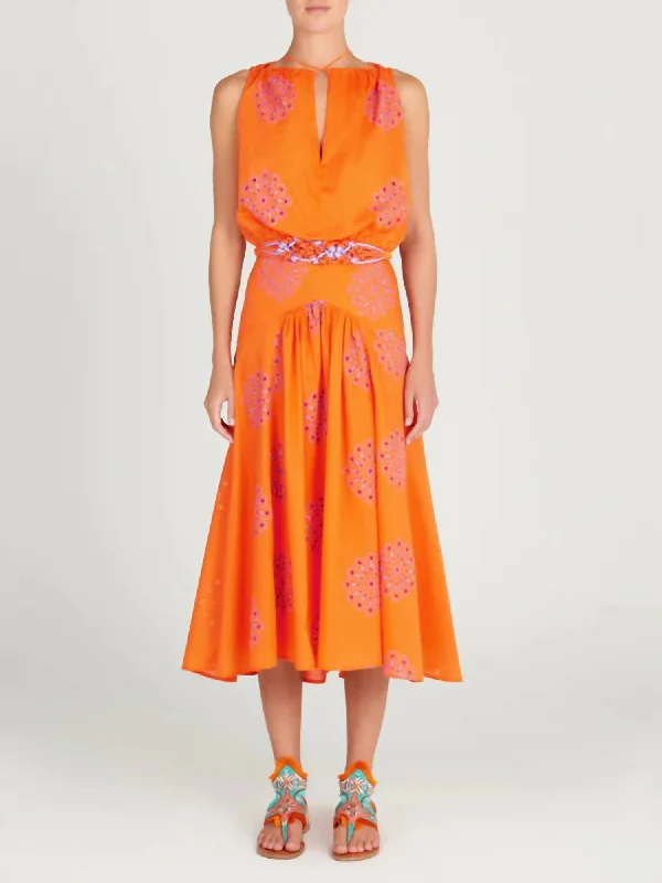 Daila Dress With Lilac Embroidery In Orange Elegant evening unclassified dresses