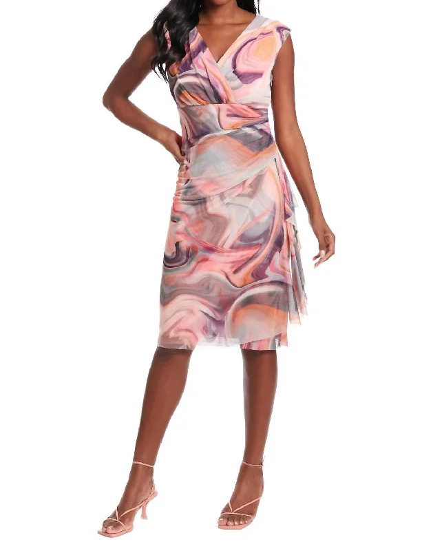 Empire Surplice Dress In Pink Multi Date night unclassified dresses