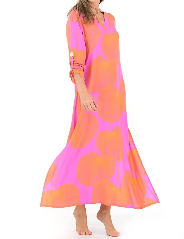 Exuma Kaftan Dress In Magenta Palm Chiffon unclassified dresses