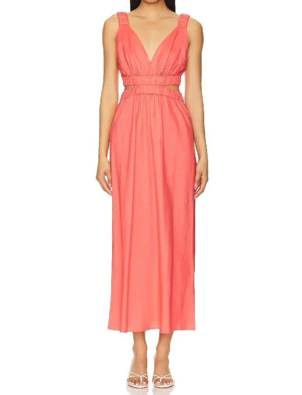 Lila Cut Out Dress In Coral Casual unclassified dresses