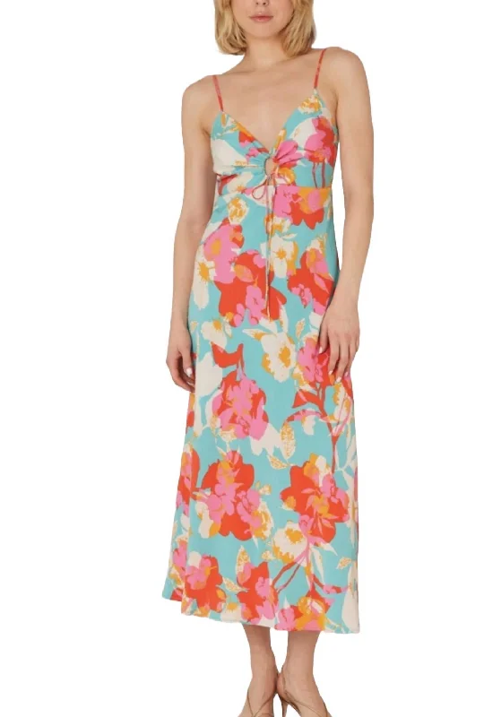 Tropical Print Dress In Aqua Multi Date night unclassified dresses