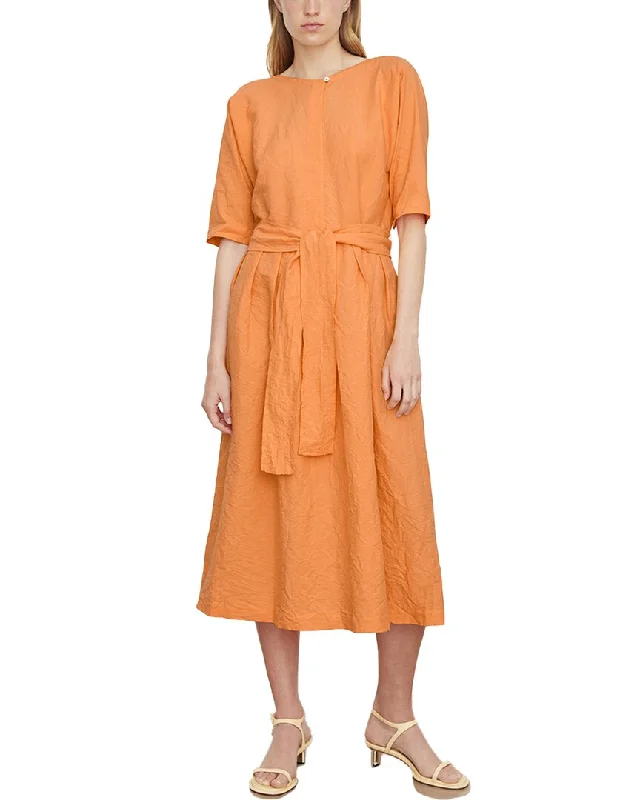 Vince Belted Linen-Blend Dress Ruched unclassified dresses